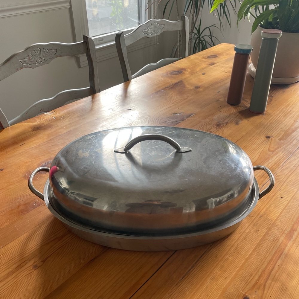 Vintage Stainless Steel Roasting Pan with Lid